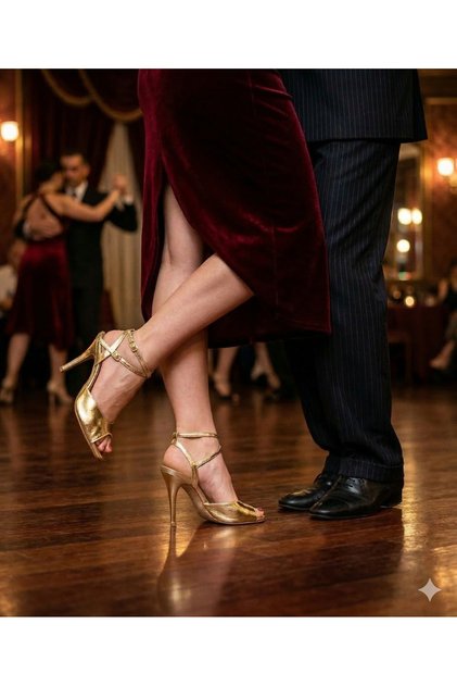 "Altın Işıltı – Crisscross 8,5 CM 13 PONT KELEBEK MODEL-AÇIK BURUN- TANGO, DANS VE SALON AYAKKABISI
