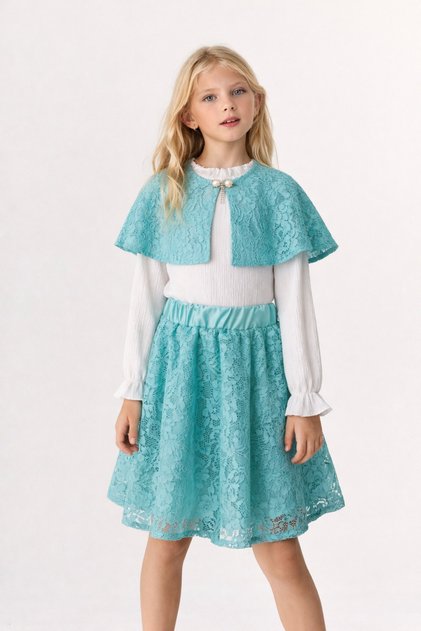 Girl's Suit with Lace Detail and Cape for Special Occasions