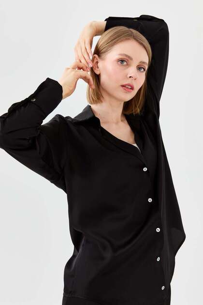 Women's Satin Placket Shirt Black