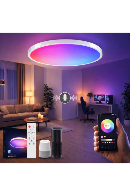 Lampă de tavan LED inteligentă, control prin aplicație/comandă vocală/întrerupător, putere 30W, durată de viață de peste 50.000 de ore