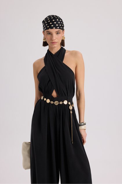 Lios Window Detail Black Long Jumpsuit