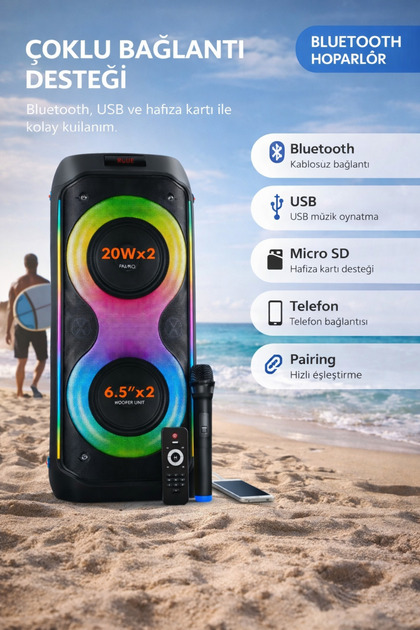 Maybax DUO XL Taşınabilir Mikrofonlu 20x2 W Kablosuz Mikrofon Ses