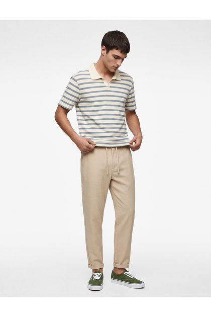 Regular Fit Short Sleeve Polo Neck Striped T-Shirt