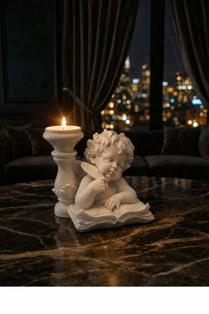 Beyaz Barok Melek Biblo Tealight Mumluk