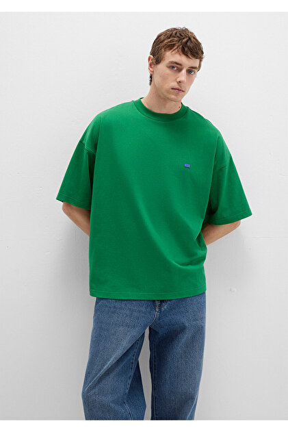 洋楽 C.U.Z Mavi Bisiklet Yaka Basic Yeşil Tişört Oversize / Geniş Kesim