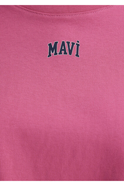 Mavi Logo Baskılı Pembe Crop Tişört Crop / Kısa Kesim 1611585