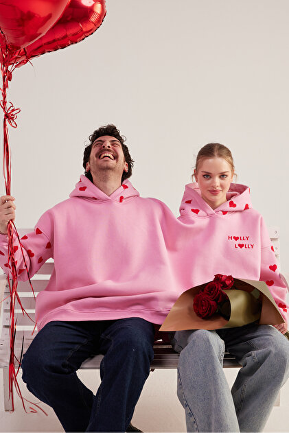 HOLLY LOLLY Kalp Baskılı Çift Giyilir Lovebombing sweatshirtshirt