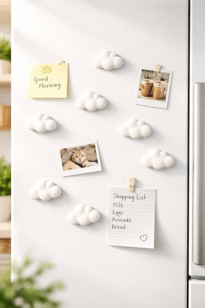 10'lu Mini Beyaz Bulut Buzdolabı Magneti , Mıknatıslı Fotoğraf Tutucu Magnet