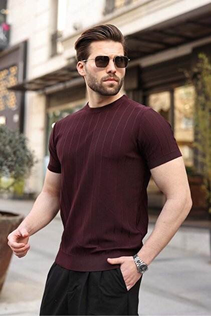 Madmext Men's Burgundy Knitwear T-Shirt 5684- Trendyol