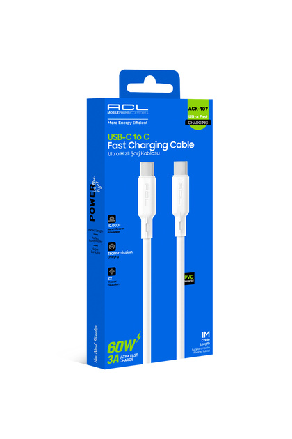 ACK-107 1 Metre 60W USB-C to Type-C Ultra Hızlı Şarj ve Veri Kablosu (3A)