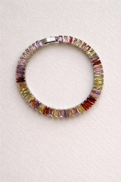 Steel Silver Colored Zircon Stone Baguette Waterway Tanya Bracelet - Does Not Tarnish -