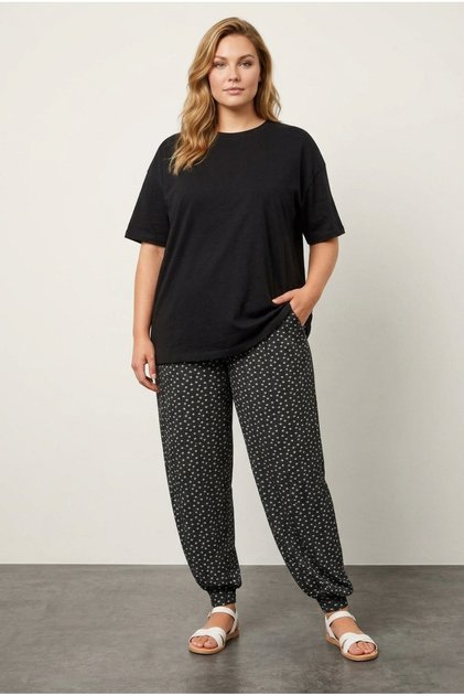 Large Size Elasticized Cuffs and Waist Pocketed Thin L Stretch Fabric V Viscose Pants 302588
