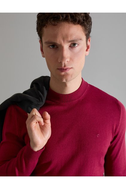 Vişne Slim Fit Çeyrek Yaka Basic Triko Kazak 50314188-VR223