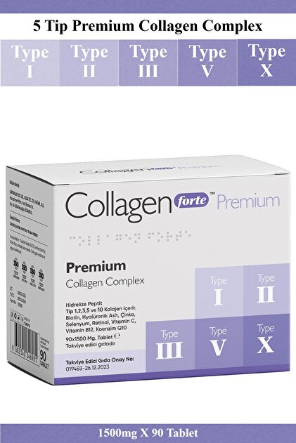 Collagen Forte Platinum 5 Types of Collagen, Biotin, Zinc, Selenium,  Retinol, Vitamin C, Vitamin B12, Coenzyme Q10 90 Tablets- Trendyol