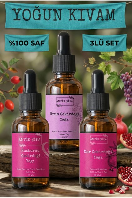 Kuşburnu Çekirdeği, Üzüm Çekirdeği Ve Nar Çekirdeği Yağı (3X20ML)-%100 Saf Doğal Sabit Yağ Seti