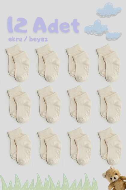 Erkek / Kız Bebek Kaydırmaz Taban Pamuklu Yumuşak Çorap – 12’li Paket