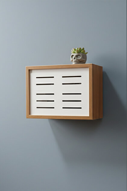 25X35X7 cm Grid Patterned Bamboo Wall Hanging Fuse Modem-Wifi Storage Box! Storage Box