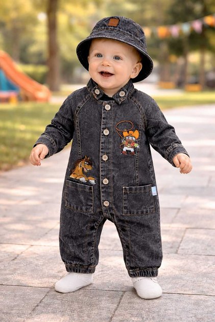 Boy's Baby Jeans (Jeans) Embroidered Overalls with Hat