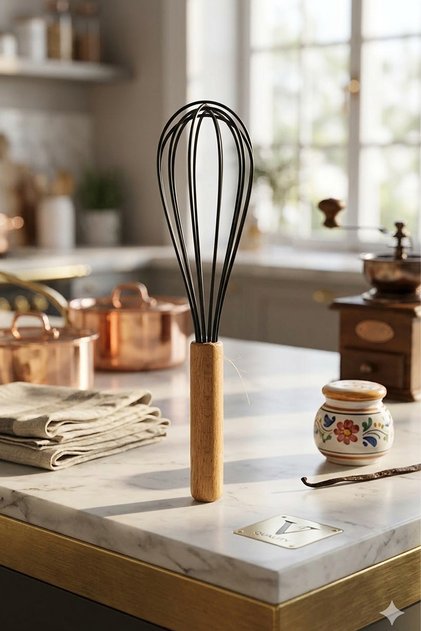 Bamboo Strappy Silicone Egg Beater - Whisk 24 cm Black