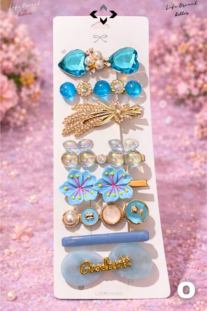 8 Pcs Women's Hairpin Set Colorful Pearl Stone F Bow Detail Snap Buckle Latch Buckle Gift Hairpin Set