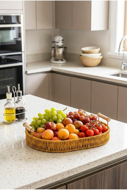 Valera Rattan Decorative Basket Presentation Serving Tray Wooden Strappy Oval Baskets 28 cm