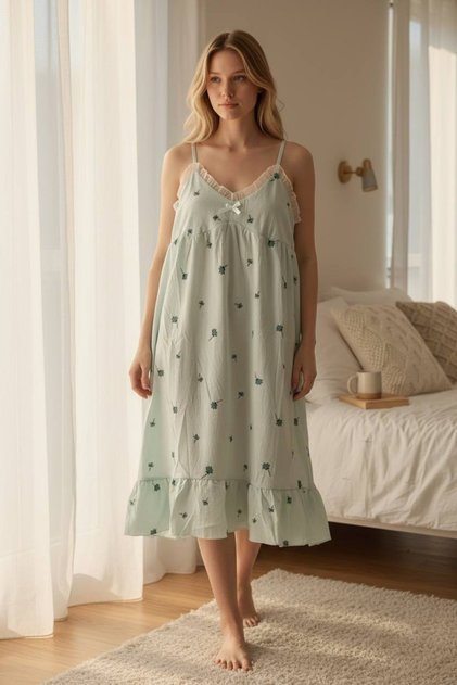 Soft Bloom Mini Night Dress – Botanical Print