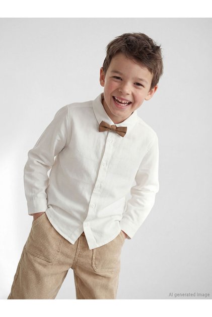 Long Sleeve Boys' Gabardine Shirt and Bow Tie