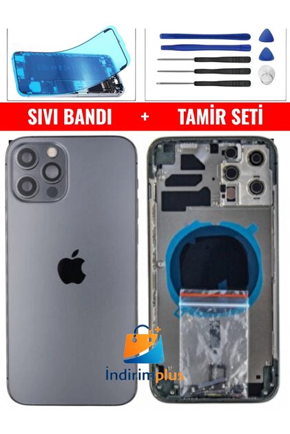 iPhone 12 Pro Max Kasa Boş Kasa + Siyah Titanyum + Renk Montaj Seti+Sıvı Bandı Yan Düğmeler