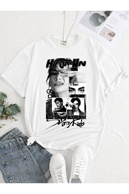 barsdepo Hyunjin Stray Kids Baskılı Tişört, PREMIUM Kalite Unisex