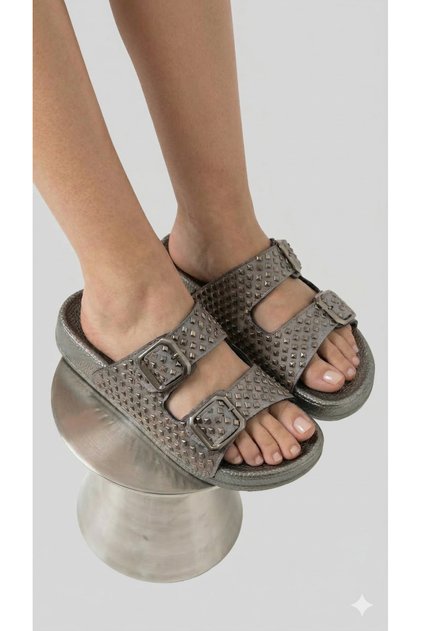 Women's Soft Orthopedic Non-Slip Sole Stone-Embellished Two t Buckled Daily Slippers
