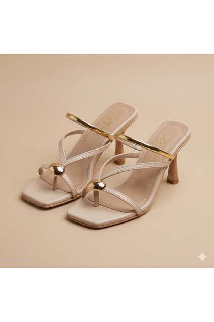 (İnna) Women's Heeled Shoes with Button Detail Beige