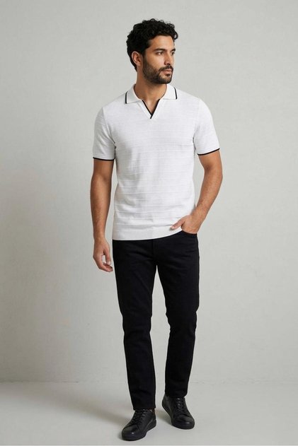 Men's Short Sleeve Polo Collar Knitwear T-Shirt