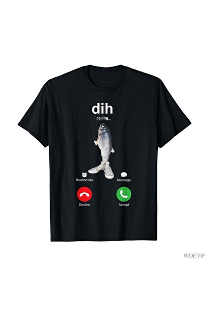 Dih Komik Telefon Görüşmesi Memesi Diyor, fih Balıkçılık Beyin Bozukluğu Tişörtü Erkekler ve