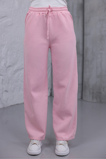 Women's Pink Baggy Linen Pants Elastic Waist Lace-Up Comfortable Wide Leg Summer Pants