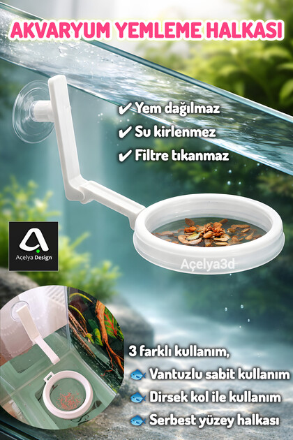 Akvaryum Yemleme Halkası Vantuzlu Beta Balığı Yemlik Balık Yemleme Aparatı 3 Fonksiyonlu