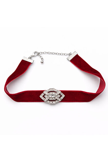 Colier choker din catifea roșie cu cristale