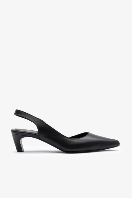 Punch Black Leather Women Heeled Shoes
