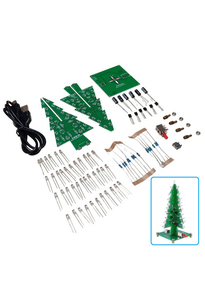 DC 5V Yanıp Sönen RGB Led 3D Noel Yılbaşı Çam Ağacı Kendin Yap Hobi Devresi DIY Lehimleme Kiti Demon