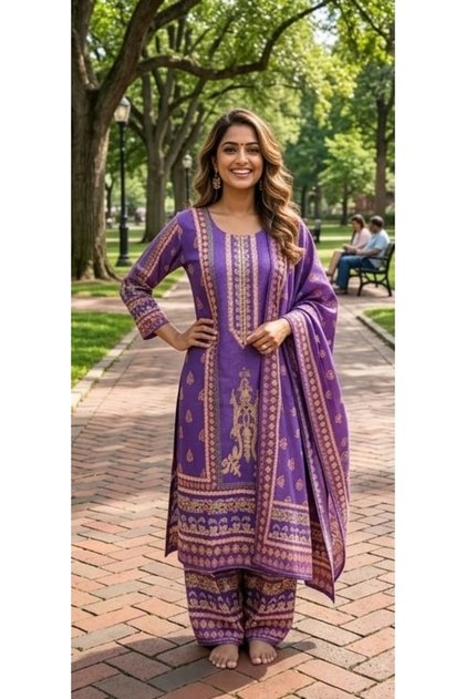 Women’s Digital Printed Cross Hatch Suit-Elegant Lawn Kameez, Lightweight Lawn Dupatta - Ethnic Wear