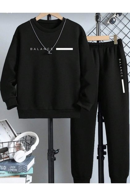 Winter Boys and Girls Balance Printed Top and Bottom Set Black