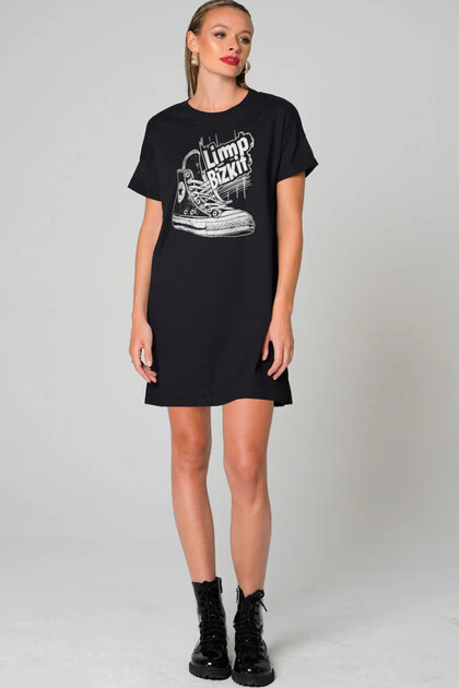 Limp Sneakers Black Short Sleeve Combed Cotton Women's T-Shirt Dress