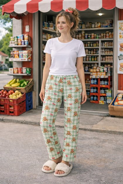 100% Cotton Red Plaid Knitted Women's Pajama Bottoms
