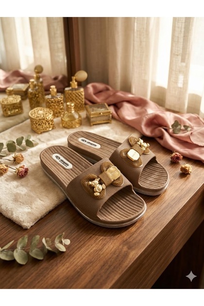 Bow-Tie Teddy Bear Patterned Buckled Non-Slip Underlay Pack Beach Pool Balcony Street Slippers Wet Floor Slippers