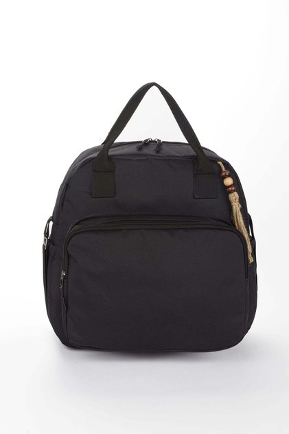 Luxury Black Brown Zippered Pocket Piece Mother Baby Backpack with Wicker Rope Accessories Bag I