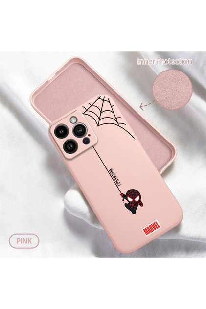 iPhone 14 Pro Max Compatible Soft Silicone Phone Case with Velvet Inside and Camera Protection Spiderman Pattern