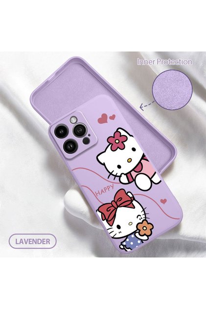 iPhone 14 Pro Max Compatible Soft Silicone Phone Case with Velvet Camera Protections Kitty Pattern
