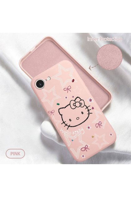 iPhone 16E Compatible Soft Silicone Phone Case with Velvet Camera Protections Hello Kitty Pattern