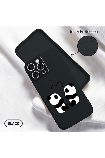 iPhone 15 Pro Max Compatible Panda Pattern Soft Silicone Phone Case with Velvet Camera Protections