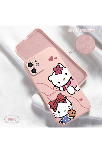 iPhone 12 Compatible Soft Silicone Phone Case with Velvet Camera Protections Kitty Pattern