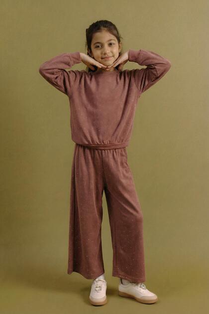 Girls' Stone Detail Wide-Leg Transitional Top and Bottom Set